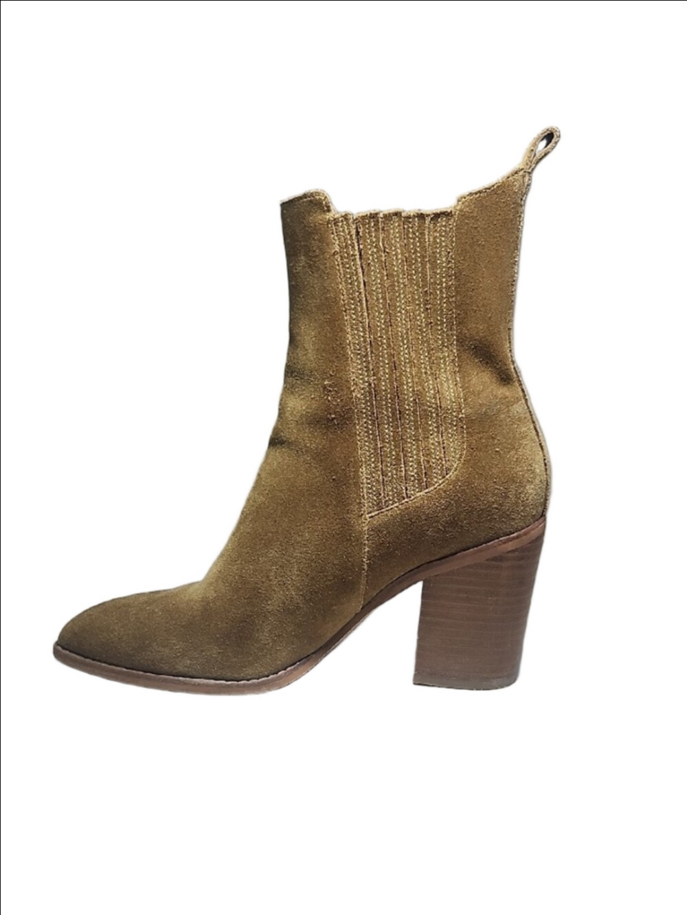 MARC FISHER Tan suede leather upper block heel western ankle boots
